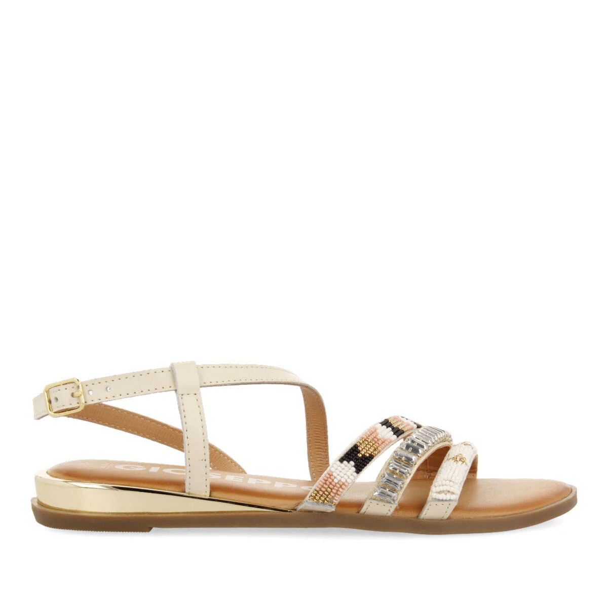 Women's white sandals with straps with multicoloured stones
