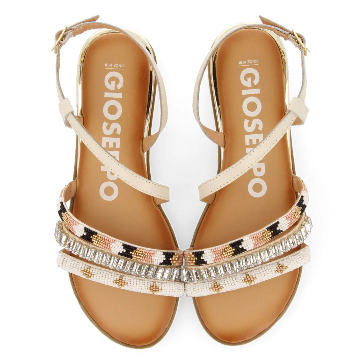 Women's white sandals with straps with multicoloured stones - Image 3