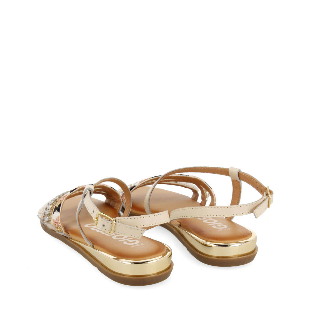 Women's white sandals with straps with multicoloured stones - Image 4
