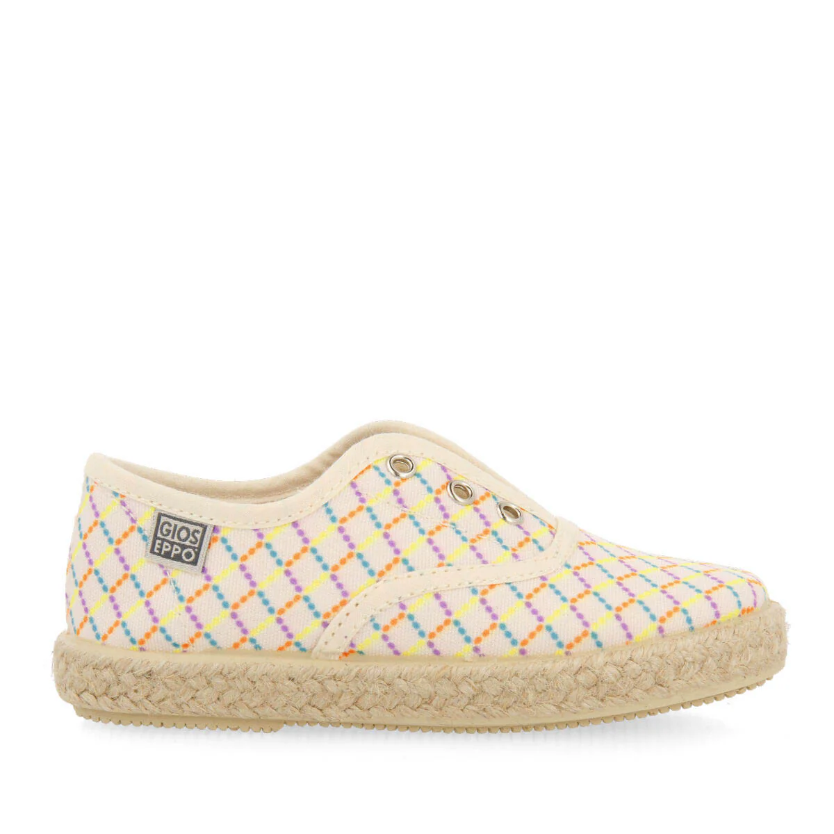 Xilitla babies beige oxford style espadrilles with a colourfulrint