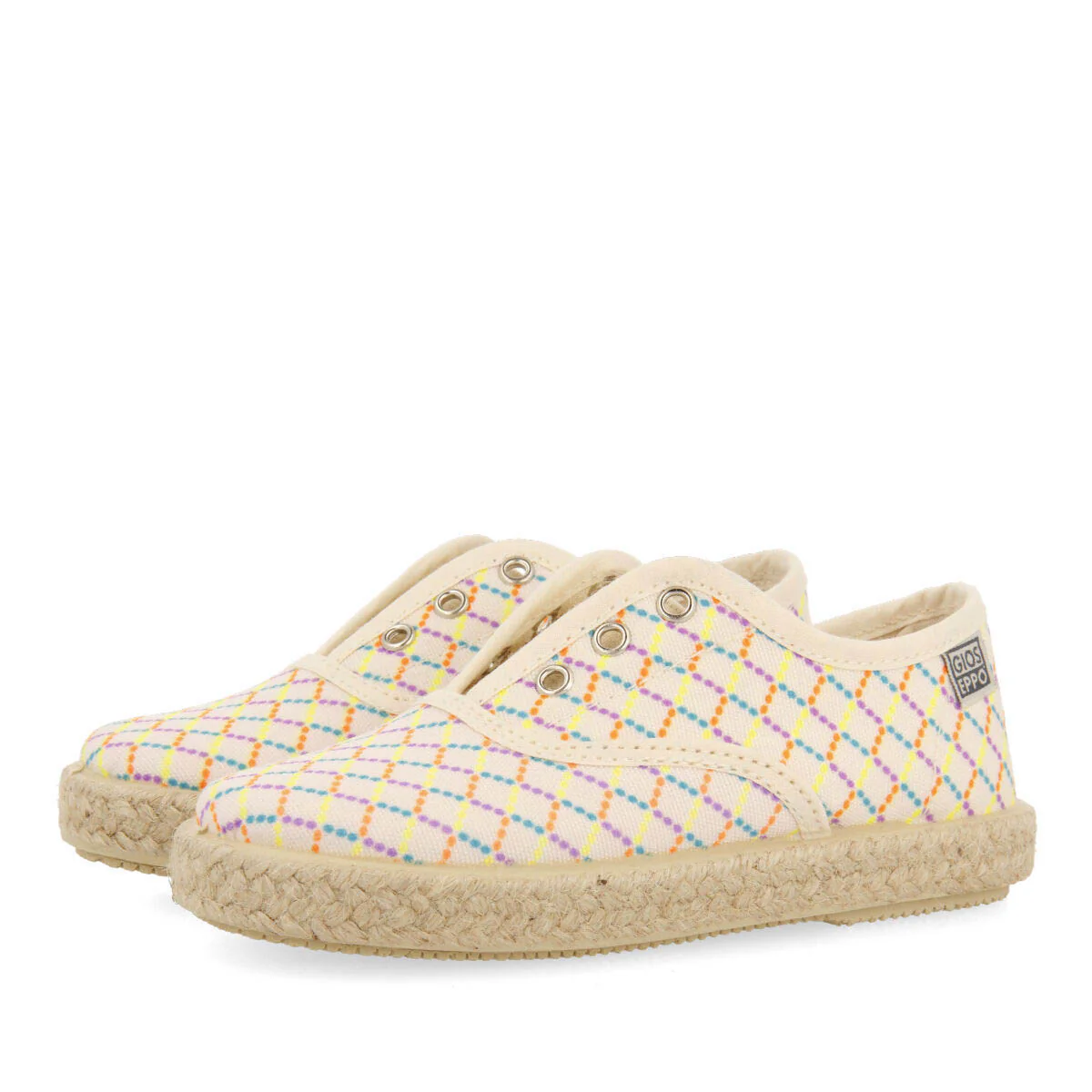 Xilitla girls beige oxford style espadrilles with a colourfulrint - Image 2