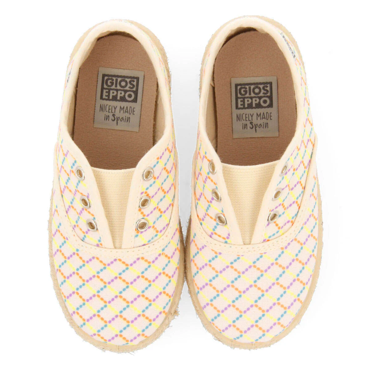 Xilitla girls beige oxford style espadrilles with a colourfulrint - Image 3