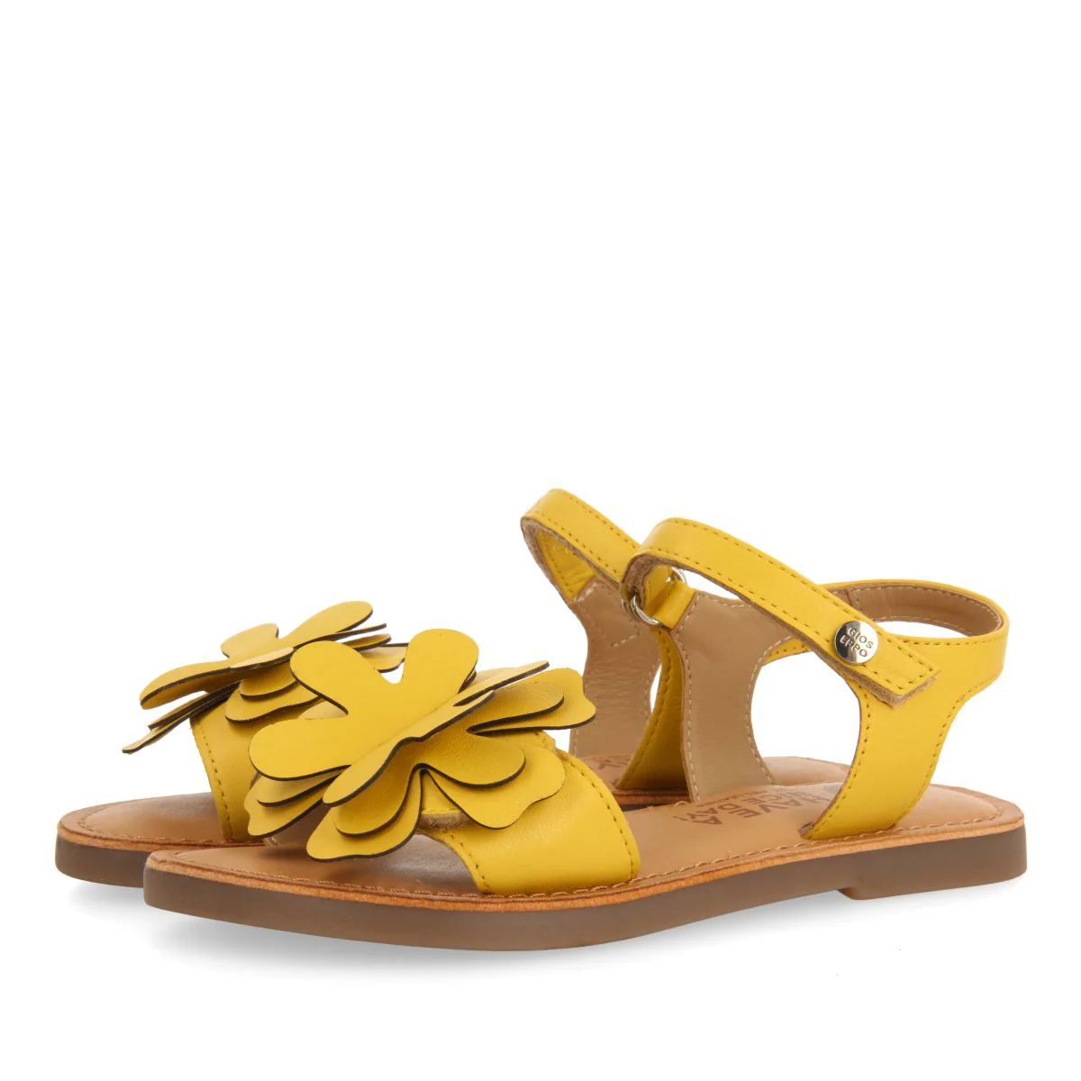 YELLOW LEATHER SANDALS WITH FLOWER EMBELLISHMENT FOR GIRL AND BOY CRES - Image 2