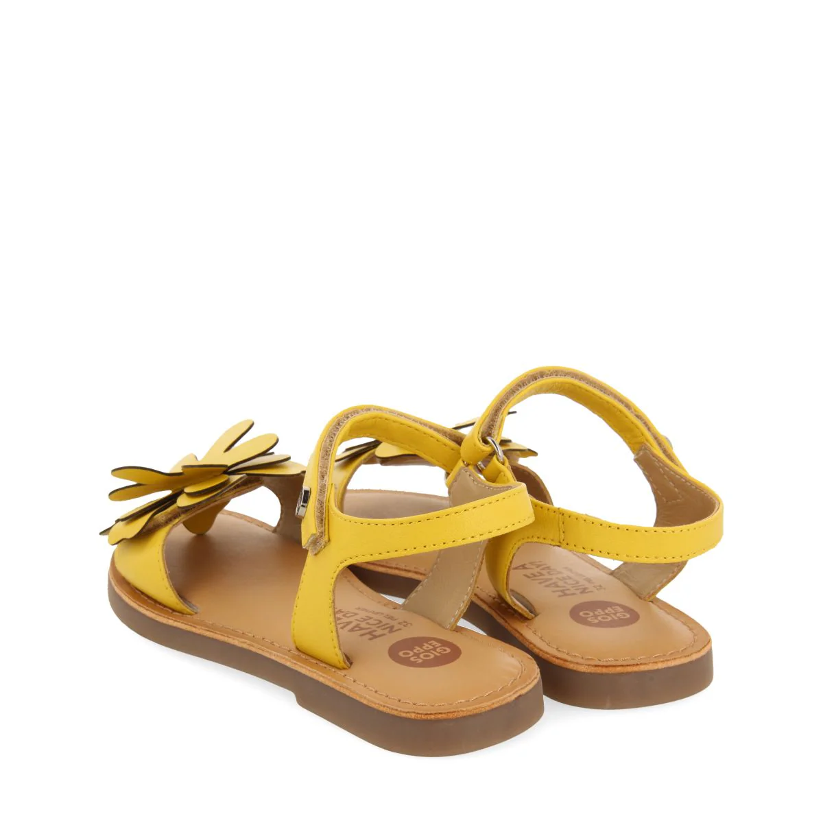 YELLOW LEATHER SANDALS WITH FLOWER EMBELLISHMENT FOR GIRL AND BOY CRES - Image 3