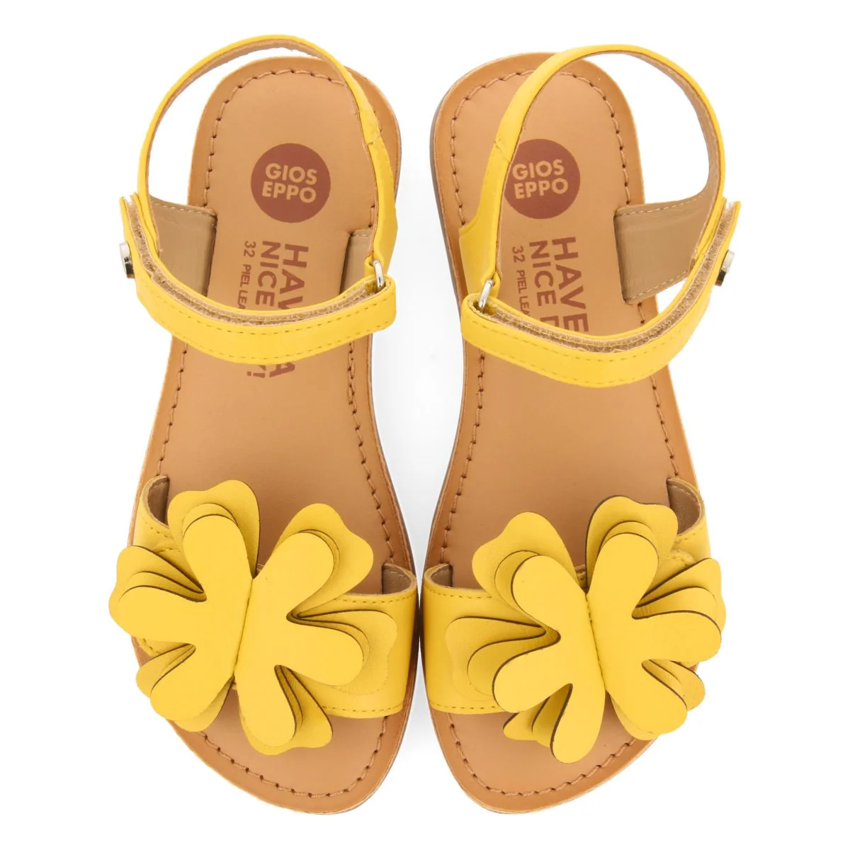 YELLOW LEATHER SANDALS WITH FLOWER EMBELLISHMENT FOR GIRL AND BOY CRES - Image 4